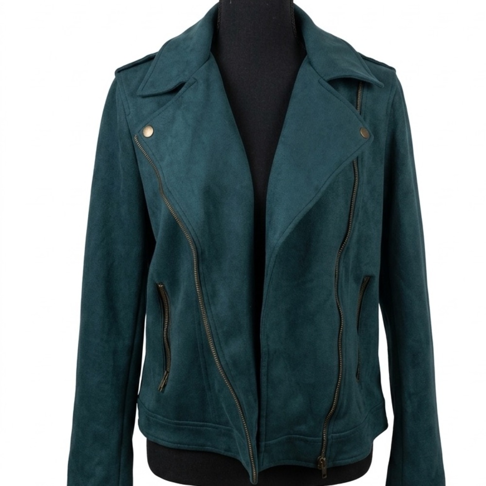 JustFab Emerald Green Faux Suede Moto Jacket - Plus Size XXL NWOT